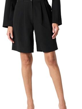 The Drop Black Shorts High-Waisted Pleated Stretch Size XS Preppy Dark Academia